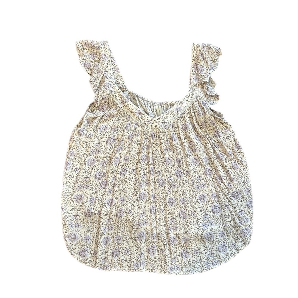 Gentle Fawn Floral V Neck Ruffle Tank Top